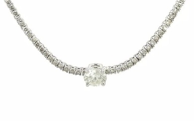 14k Diamond Tennis & Solitaire necklace white gold Total 4.32 Carat