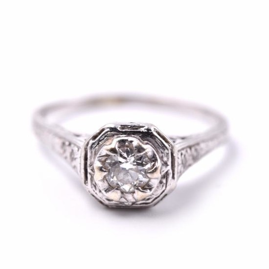 14k White Gold Art Deco Vintage Diamond Engagement Ring