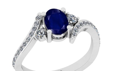 1.58 Ctw I2/I3 Blue Sapphire And Diamond 14K White Gold Bypass Engagement Ring