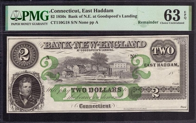 1850 $2 BANK OF NEW ENGLAND GOODSPEEDS LANDING CONNECTICUT OBSOLETE NOTE PMG 63