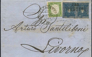 1861, Toscana, raccomandata da Castagneto per Livorno del 15 marzo 1861.