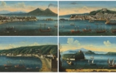Tommaso Ruiz (active Naples, 18th century), A set of four views of Naples: Naples, a view of the bay taken from Posillipo looking towards Mount Vesuvius; Naples, seen from the Castel Dell'Ovo, with the Riviera di Chiaia and Posillipo beyond; Naples,...