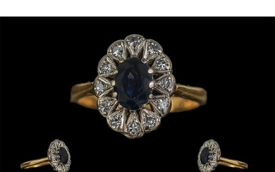 18ct Gold Attractive Diamond and Sapphire Set Ring, Marked 1...