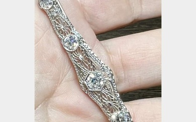 1950s 14K White Gold Filigree Diamond Brooch
