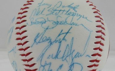 1986 Mets Logo Baseball Hand Signed By (25) With Gary Carter, Darryl Strawberry, Mookie Wilson, Dwight Gooden (JSA)