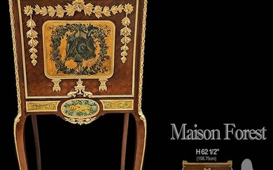 19th C. French Hand Painted Bronze Mounted Desk \ Cabinet Signed By Maison Forest