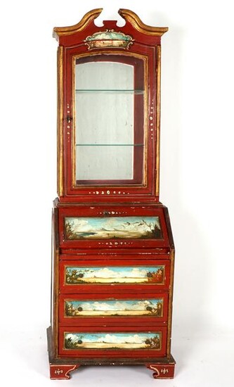 19th C Italian Paint Decorated Secretary Bookcase