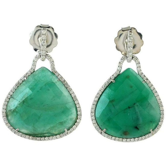 22.8 Carat Emerald Diamond 18 Karat White Gold Earrings