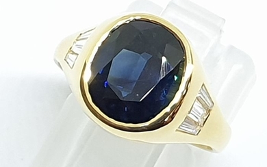 18 kt. Yellow gold - Ring - 2.50 ct Sapphire - Diamonds