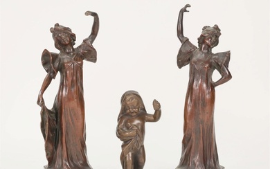 3 Bronze Figures Dancers & Child