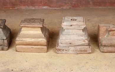 4 Antique Indian Carved Wood Column Bases