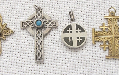 4 Vintage silver sterling Jerusalem Christian Cross Pendants, total weight: 13 gr.