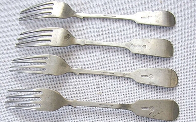 4 antique silver forks, signed, total weight: 203 gr.