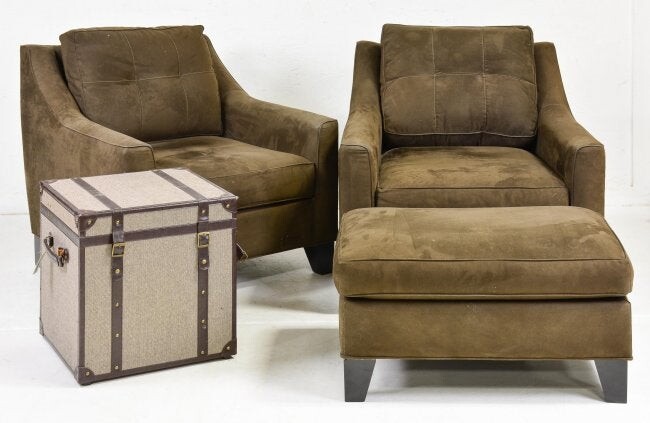 4pcs - 2 Modern Arm Chairs, Ottoman and Trunk