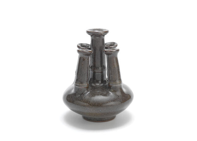 A small teadust-glazed five-necked 'tulip' vase