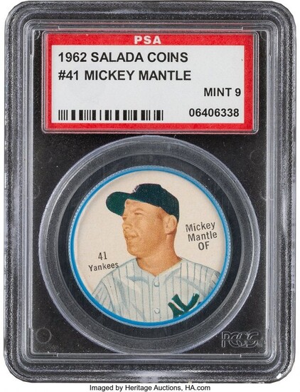 57088: 1962 Salada Coins Mickey Mantle #41 PSA Mint 9