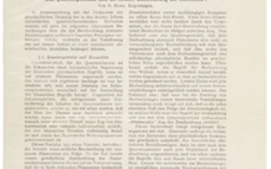 BOHR, Niels (1885-1962). ‘Das Quantenpostulat und die neuere Entwicklung der Atomistik.’ Offprint from: Die Naturwissenschaften, 16 Jahr, Heft 15, [245]-257 pp. Berlin: Julius Springer, [1928].