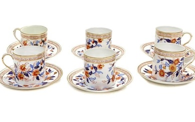 6 Royal Worcester Hand Painted Porcelain Demitasse Cup & Saucers, 1884