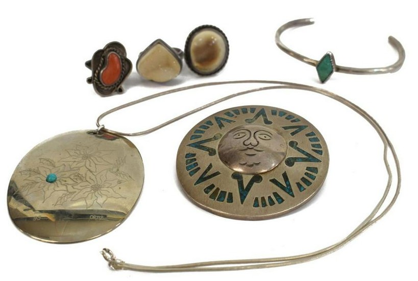 (6) SOUTHWESTERN SILVER JEWELRY, TURQUOISE, TAXCO