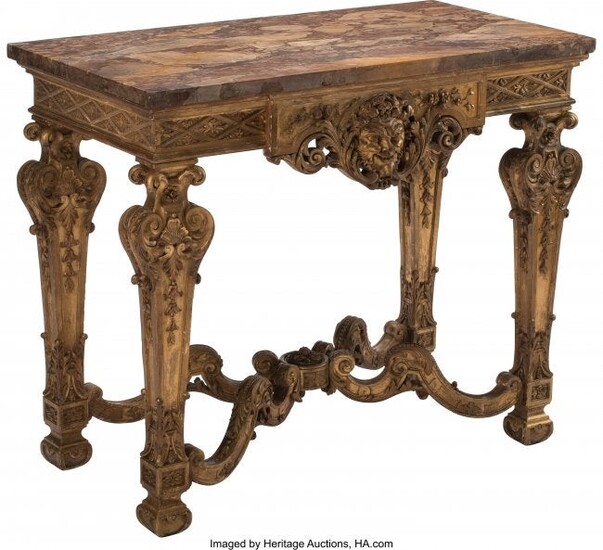 61188: A Regence Carved Gilt Wood Console Table with Ma