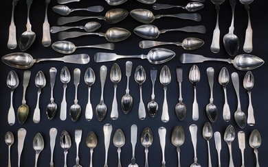 (65)-piece coin silver spoon lot, to include: 50
