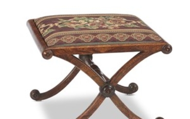 A classical faux grain-painted birch footstool Probably mid-Atlantic region,...