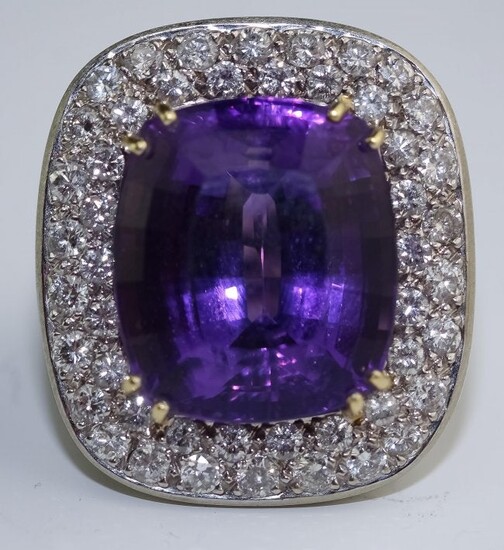 Ladies Designer Style Diamond & Amethyst 18k Ring