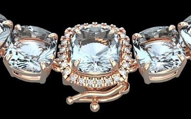 87 ctw Aquamarine & Diamond Micro Eternity Necklace 14k Rose Gold