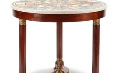 An Empire Style Gilt Bronze Mounted Mahogany and Specimen Marble Center Table