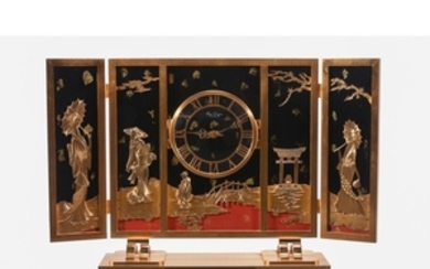 Hour Lavigne, Paris, a gilt brass and lacquered mantel clock