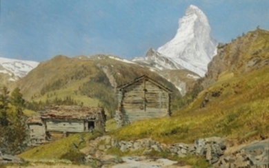 Janus la Cour: From Zermatt with a view of the Matterhorn. Signed and dated J. la Cour July 7, 1871. Oil on canvas. 37 x 60 cm.