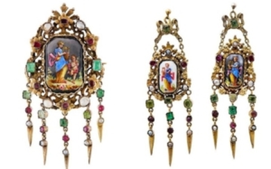 A late 19th century enamel and gem-set pendant / brooch