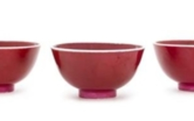 * Three Chinese Sang-de-Boeuf Porcelain Tea Bowls