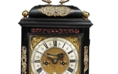 A WILLIAM AND MARY REPOUSSE BRASS-MOUNTED EBONY STRIKING TABLE CLOCK WITH PULL QUARTER REPEAT, JONATHAN LOWNDES, LONDON, CIRCA 1695