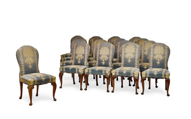 A set of Eighteen George I Style Upholstered Walnut Dining Chairs