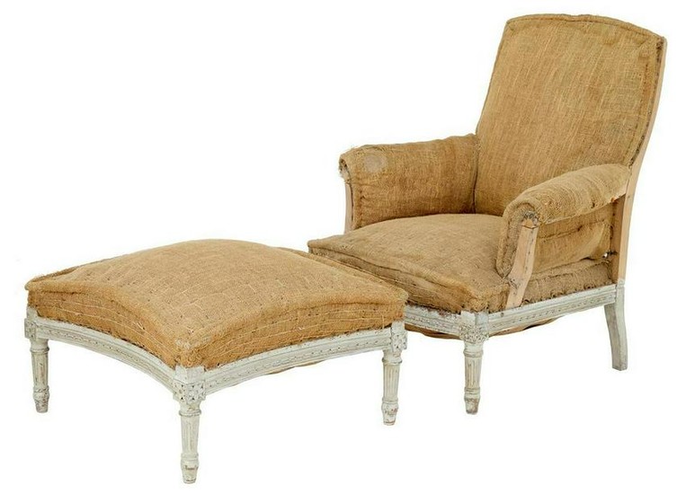 19TH CENTURY FRENCH ARMCHAIR AND MATCHING STOOL