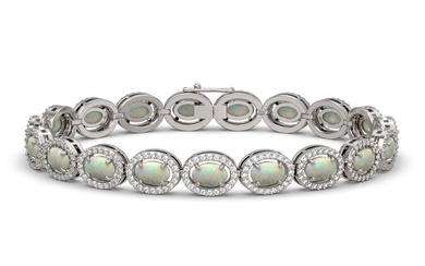 9.5 ctw Opal & Diamond Micro Pave Halo Bracelet 10k White Gold