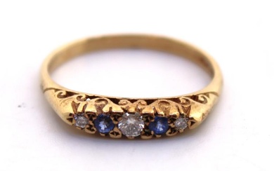 9ct Yellow Gold Sapphire and Diamond Five Stone Ring. Ring...