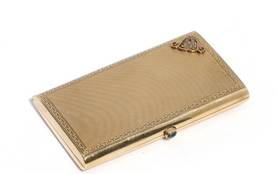 A 14 k. gold box with monogram set with rose cut diamonds....