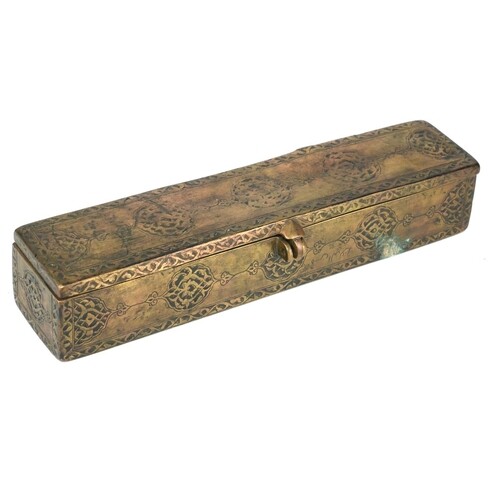 A 16TH/17TH CENTURY PERSIAN BRONZE PEN BOX The engraved dec...