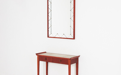 A 1950's mahogany mirror with console table.