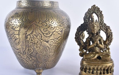 A 19TH CENTURY CHINESE BRONZE ENGRAVED DRAGON VASE bearing Xuande marks to base, together with a bro