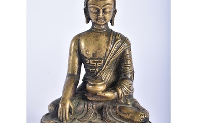 A 19TH CENTURY CHINESE BRONZE FIGURE OF A SEATED BUDDHA mode...