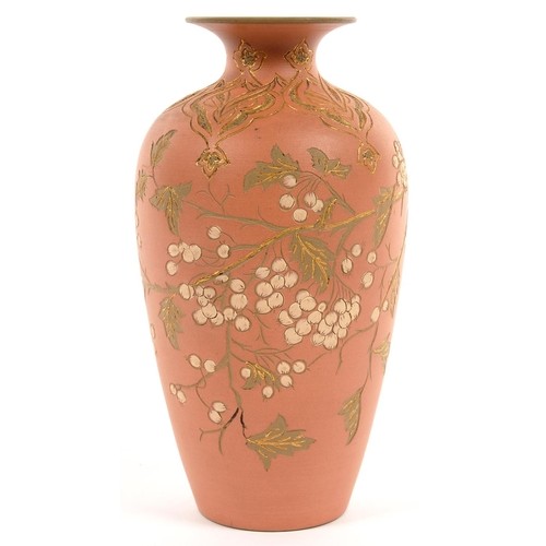 A CALVERT AND LOVATT ART POTTERY VASE, DECORATED IN CORAL AN...