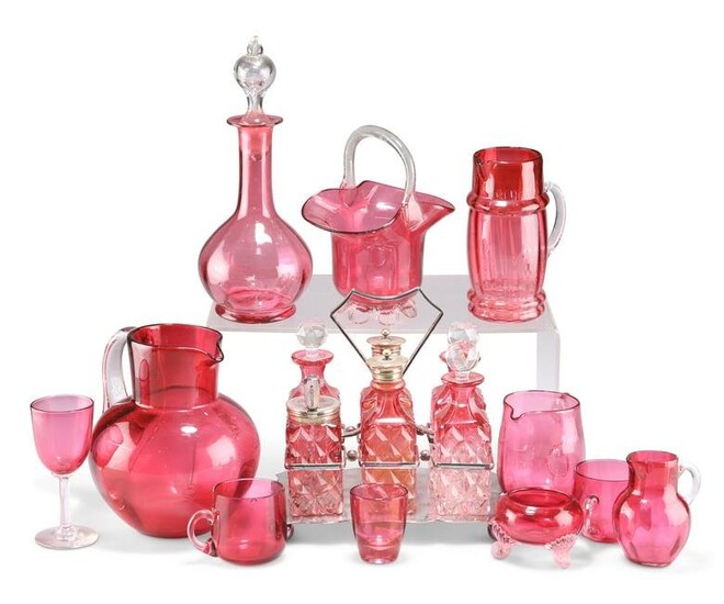 A COLLECTION OF VICTORIAN CRANBERRY GLASS, including