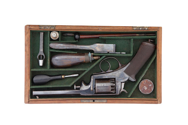 A Cased Liège 50-Bore Percussion Adams Patent 1851 Model Double-Action Five-Shot Revolver, Signed Manuf.d By A. Francotte, Licensed By R. Adams & Co., London, No. 14932, Circa 1860