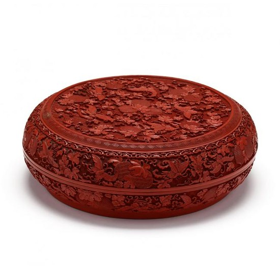 A Chinese Circular Red Cinnabar Lacquer Box with