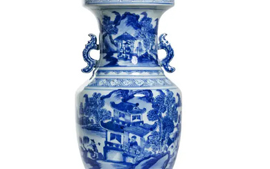 A Chinese blue and white baluster vase, Qing dynasty, 19th century Decorated...