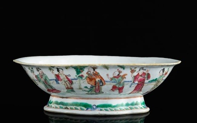A Chinese famille rose 'figural' fruit dish, 19th century