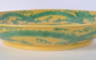 A Chinese porcelain Dish decorated with Dragons 5.5 X 30cm